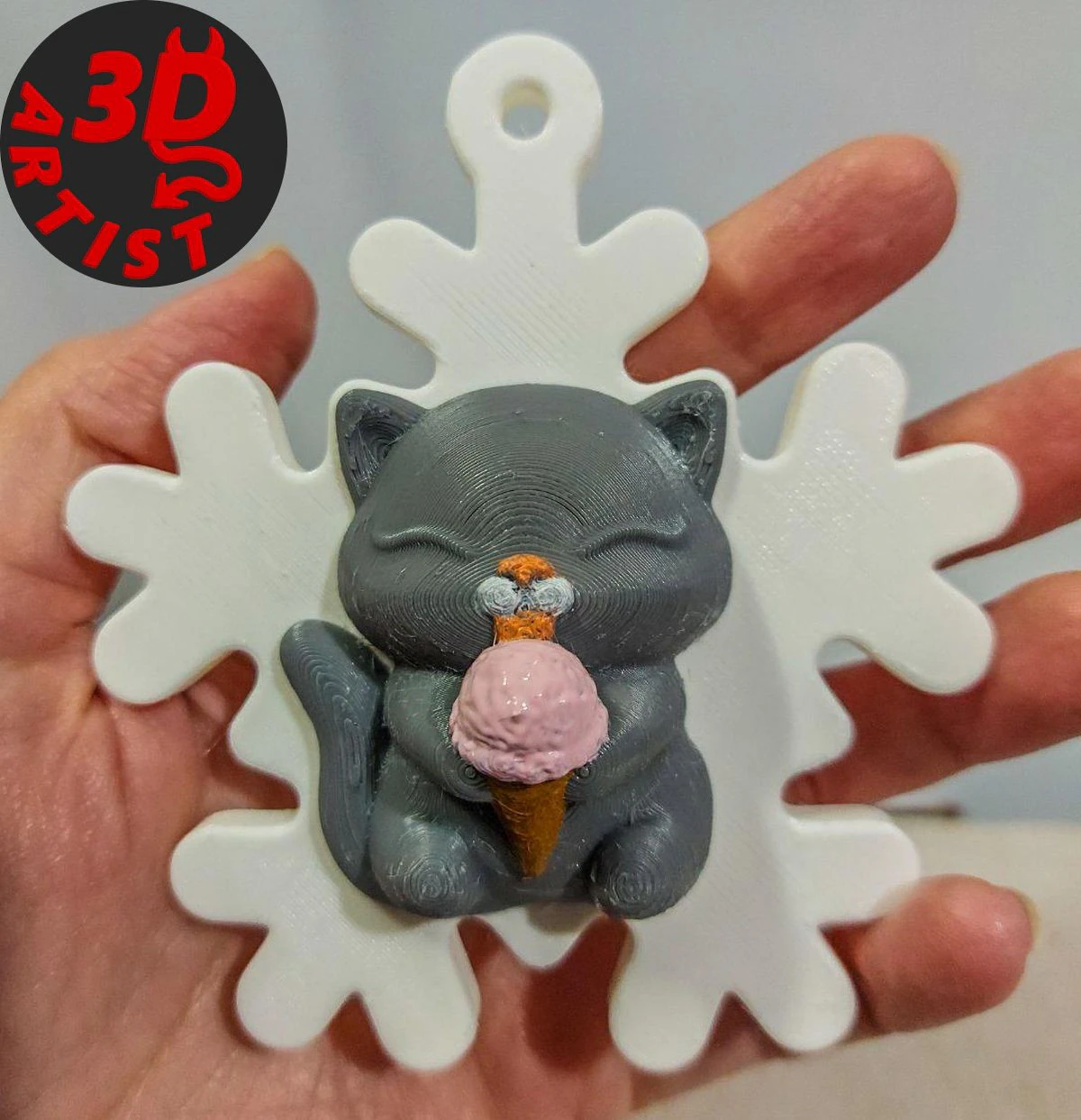 Snowflake Cat with ice cream Christmas tree decoration 3D Print Model .c4d .max .obj .3ds .fbx .stl .blend