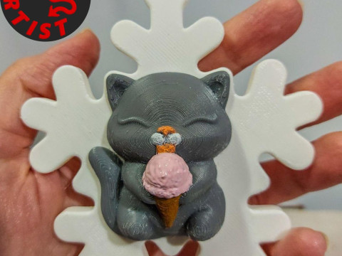 Snowflake Cat with ice cream Christmas tree decoration 3D Print Model