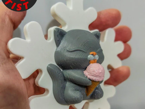 Snowflake Cat with ice cream Christmas tree decoration 3D Print Model