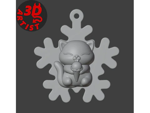 Snowflake Cat with ice cream Christmas tree decoration 3D Print Model
