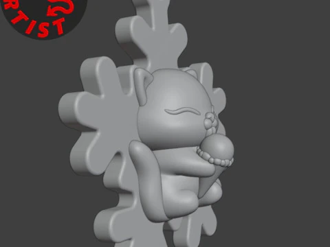 Snowflake Cat with ice cream Christmas tree decoration 3D Print Model