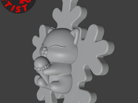 Snowflake Cat with ice cream Christmas tree decoration 3D Print Model