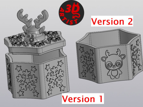 Deer Christmas Box Set 2 versions 3D प्रिंट मॉडल