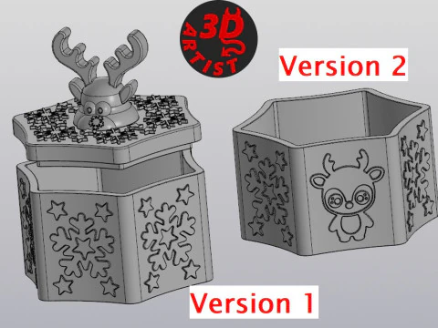 Deer Christmas Box Set 2 versions 3D Print Model