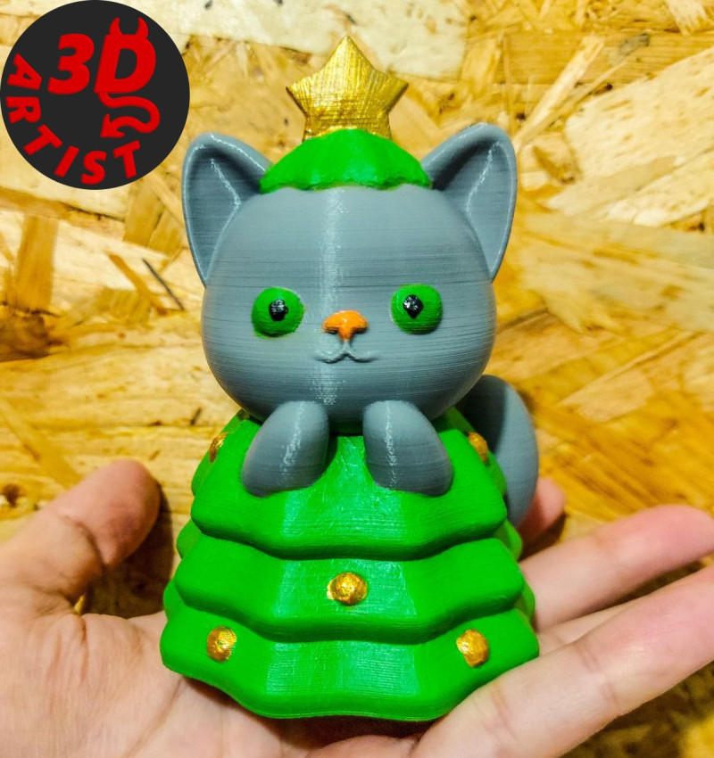 Cat in a Christmas Tree Costume Figurine 3D Print Model .c4d .max .obj .3ds .fbx .stl .blend 