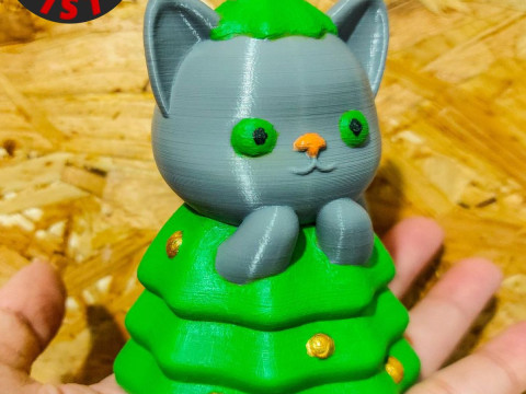 Cat in a Christmas Tree Costume Figurine 3D Print Model