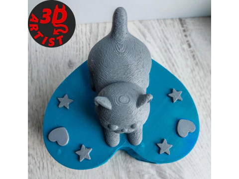 Valentine Heart Box Male Cat with balls 3D Print Model