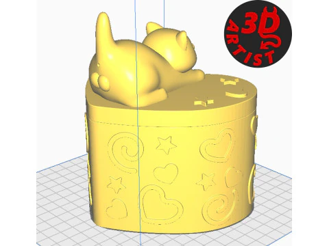Valentine Heart Box Male Cat with balls 3D Print Model