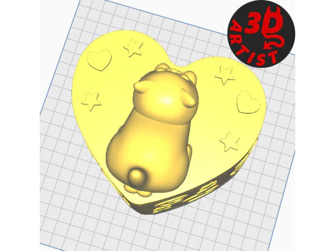 Valentine Heart Box Male Cat with balls 3D Print Model