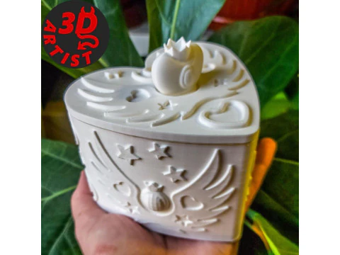 발렌타인 박스 하트 왕관과 날개 3D 프린트 모델