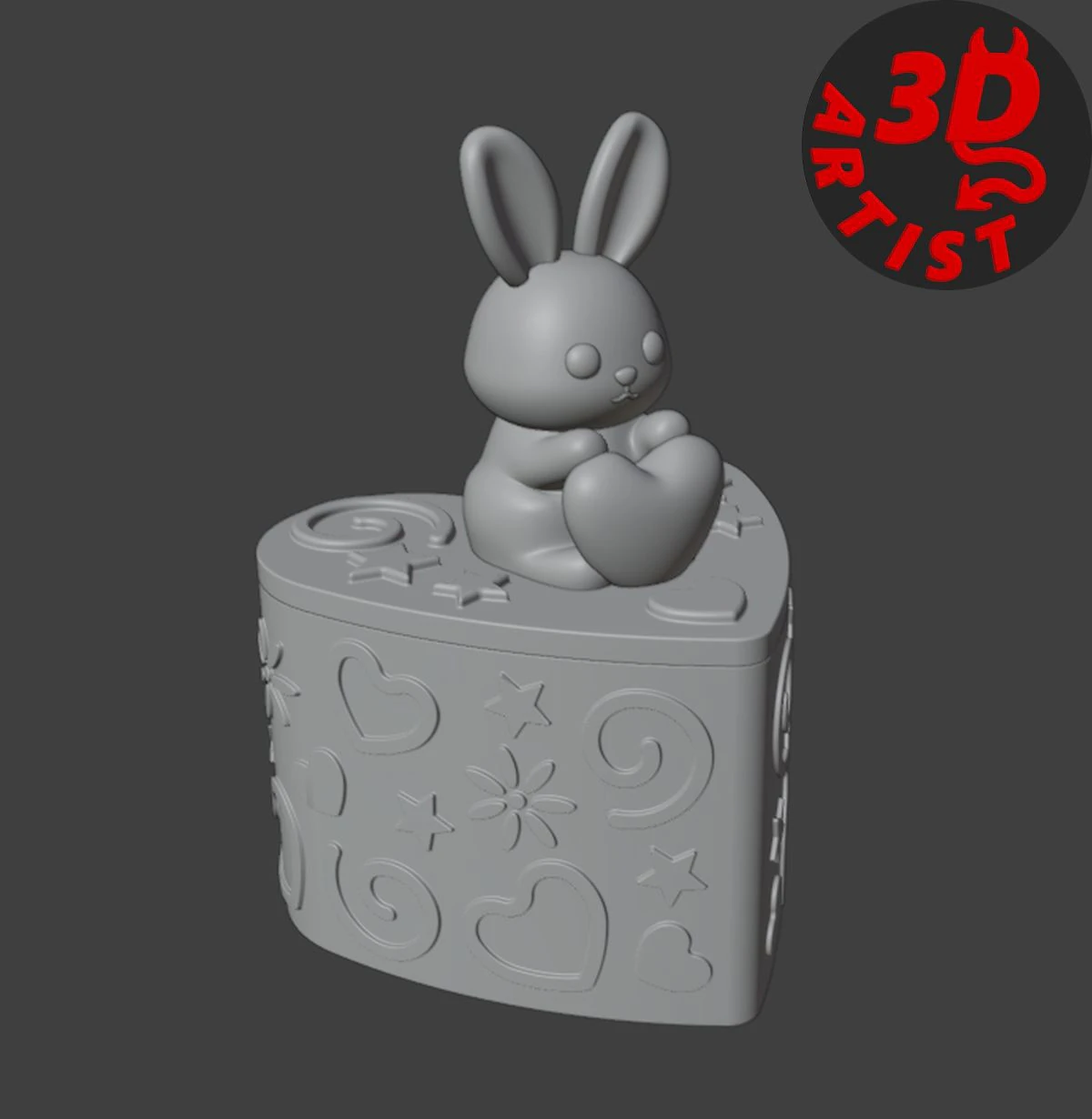 Box Valentine Bunny 3D Print Model .c4d .max .obj .3ds .fbx .stl .blend 