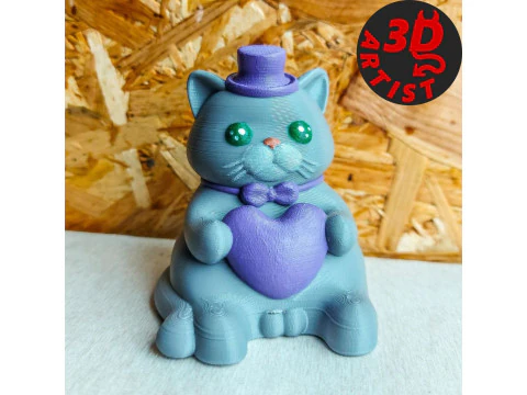 Kucing Valentine dengan patung bola Model Cetak 3D