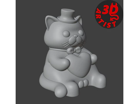 Valentine cat with balls Figurine 3D Print Model