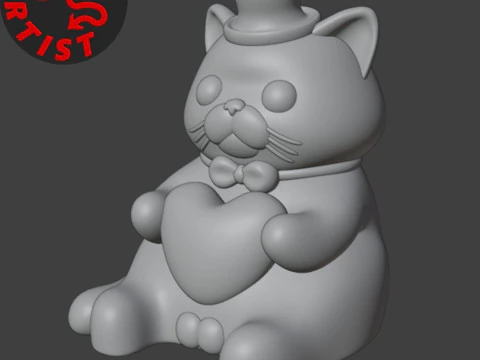 Valentine cat with balls Figurine 3D Print Model