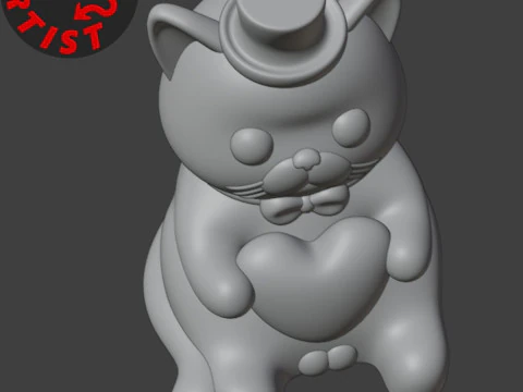 Valentine cat with balls Figurine 3D Print Model