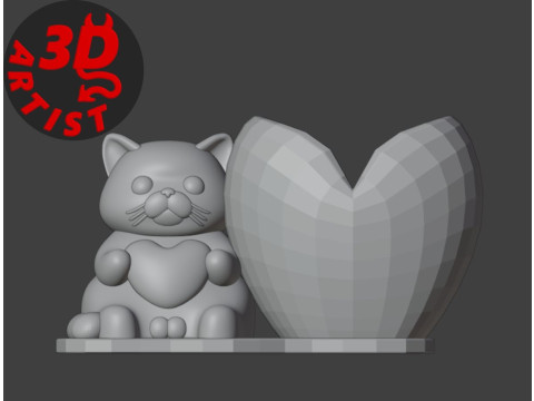 Holder Valentine cat with balls Modello di stampa 3D