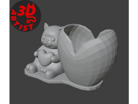 Holder Valentine cat with balls 3D Print Model