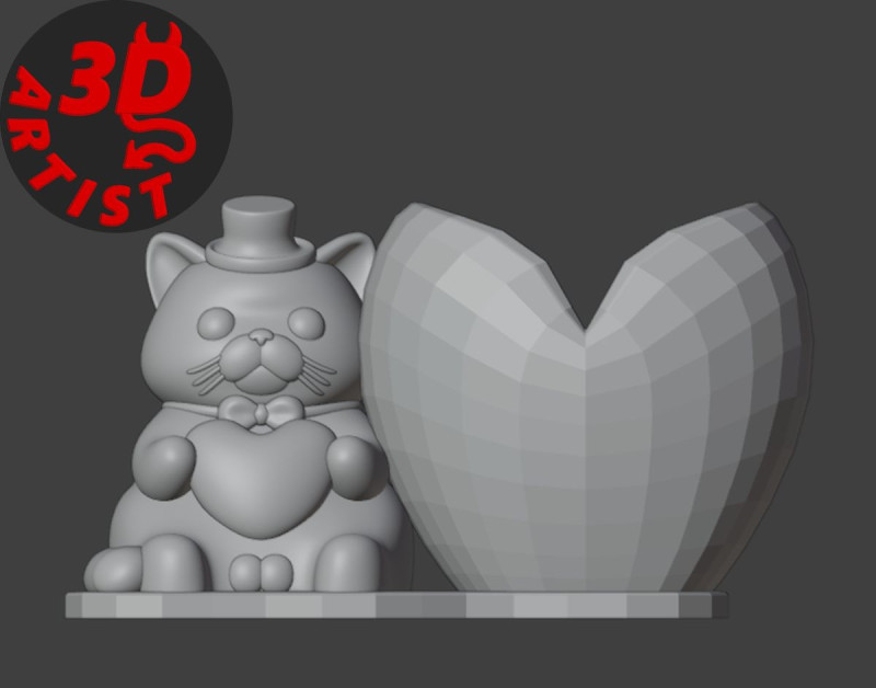 Holder Valentine cat with ballsV2 3D Print Model .c4d .max .obj .3ds .fbx .stl .blend