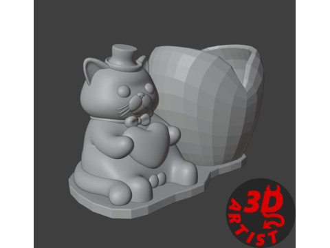 Holder Valentine cat with ballsV2 3D Print Model