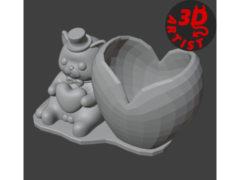 Holder Valentine cat with ballsV2 3D Print Model