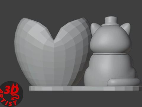 Holder Valentine cat with ballsV2 3D Print Model