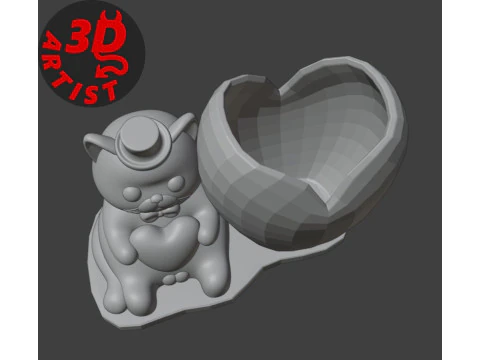 Holder Valentine cat with ballsV2 3D Print Model