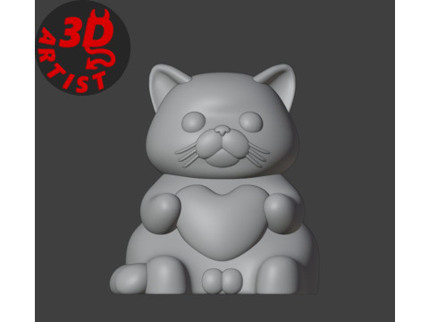 Valentine cat with balls FigurineV2 Modèles 3D en vedette