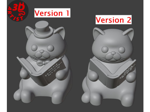 Figurine Cat with a book World Domination for cats Set 2 Versions Modèles 3D en vedette