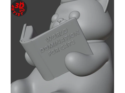 Figurine Cat with a book World Domination for cats Set 2 Versions 3D Print Model