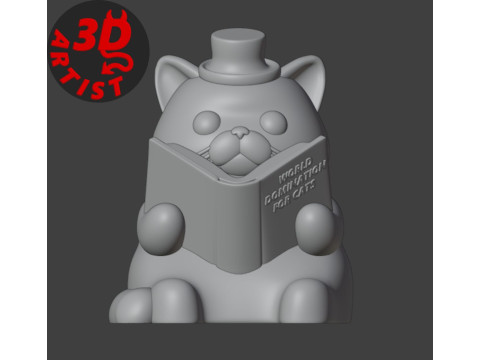 Figurine Cat with a book World Domination for cats Set 2 Versions Modèles 3D en vedette