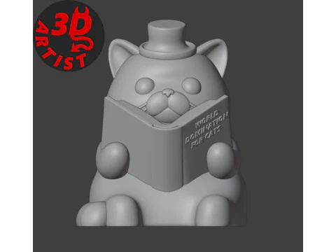 Figurine Cat with a book World Domination for cats Set 2 Versions 3D Print Model