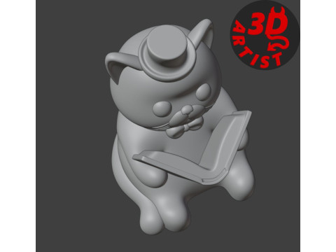 Figurine Cat with a book World Domination for cats Set 2 Versions Modèles 3D en vedette