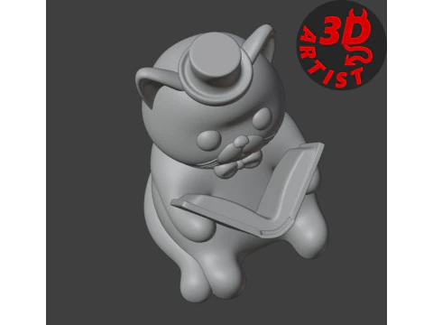 Figurine Cat with a book World Domination for cats Set 2 Versions 3D Print Model