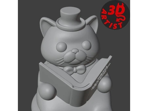 Figurine Cat with a book World Domination for cats Set 2 Versions 3D Print Model