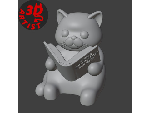 Figurine Cat with a book World Domination for cats Set 2 Versions Modèles 3D en vedette
