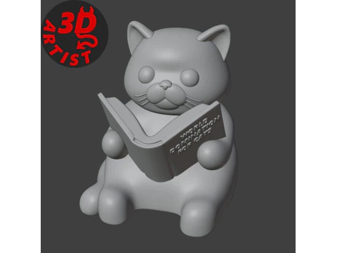 Figurine Cat with a book World Domination for cats Set 2 Versions 3D Print Model