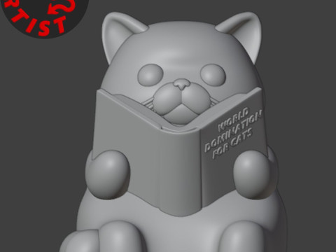 Figurine Cat with a book World Domination for cats Set 2 Versions Modèles 3D en vedette
