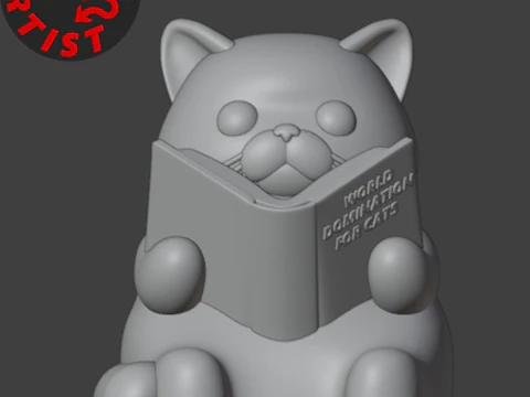 Figurine Cat with a book World Domination for cats Set 2 Versions 3D Print Model