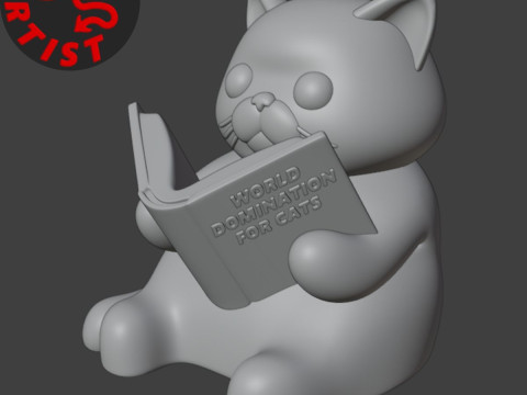 Figurine Cat with a book World Domination for cats Set 2 Versions Modèles 3D en vedette