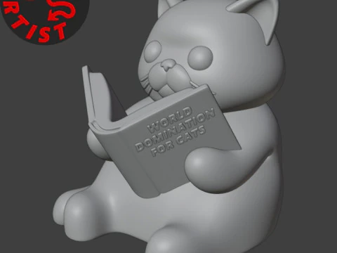 Figurine Cat with a book World Domination for cats Set 2 Versions 3D Print Model