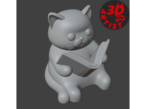 Figurine Cat with a book World Domination for cats Set 2 Versions Modèles 3D en vedette