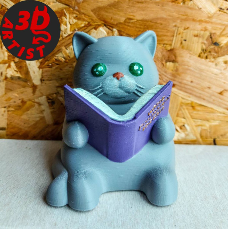 Figurine Cat with a book World Domination for cats Set 2 Versions Modèles 3D en vedette .c4d .max .obj .3ds .fbx .stl .blend 