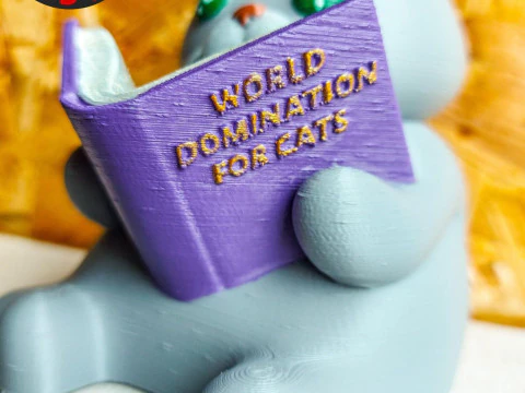Figurine Cat with a book World Domination for cats Set 2 Versions 3D Print Model