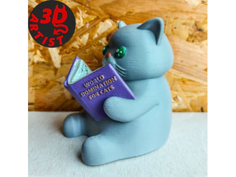 Figurine Cat with a book World Domination for cats Set 2 Versions 3D Print Model