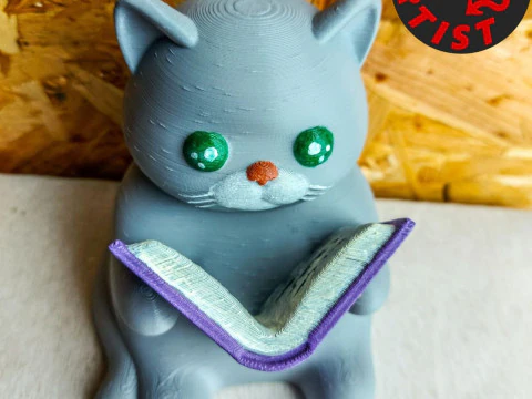 Figurine Cat with a book World Domination for cats Set 2 Versions 3D Print Model