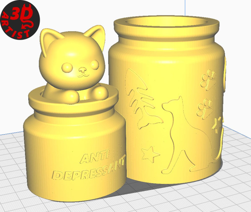 Pen Holder Cat Antidepressant 3D Druckmodell .c4d .max .obj .3ds .fbx .stl .blend