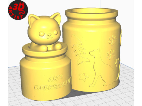 Pen Holder Cat Antidepressant 3D Baskı Modeli