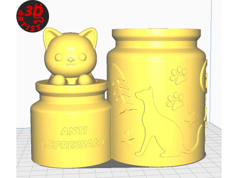 Pen Holder Cat Antidepressant 3D Druckmodell