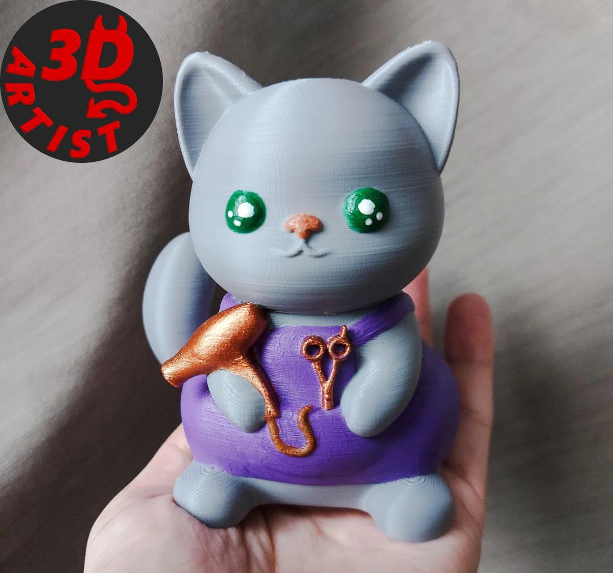 Cat Hairdresser Figurine 3D Print Model .c4d .max .obj .3ds .fbx .stl .blend 