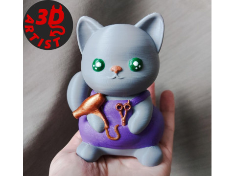 Cat Hairdresser Figurine Modello di stampa 3D